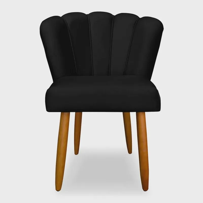Cadeira de Jantar Pétala Estofada Pés Palito Veludo Preto - Montanaris Decor