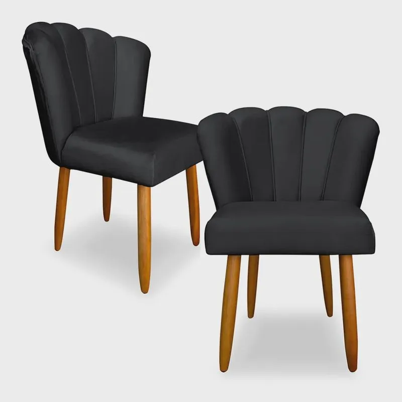 Kit 2 Cadeiras de Jantar Pétala Estofada Pés Palito Veludo Cinza Escuro - Montanaris Decor