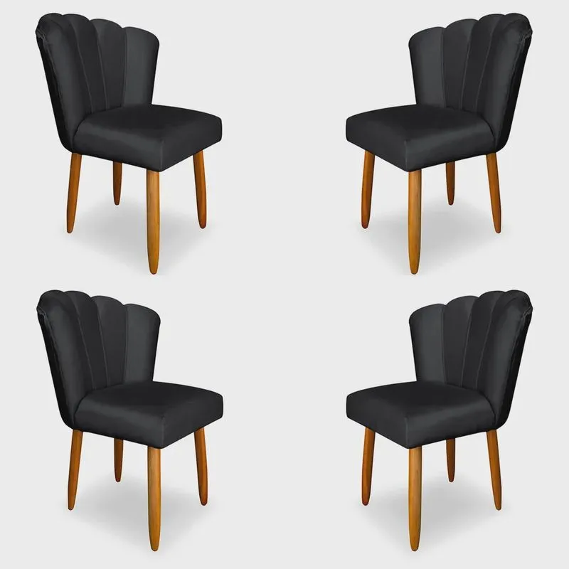 Kit 4 Cadeiras de Jantar Pétala Estofada Pés Palito Veludo Cinza Escuro - Montanaris Decor