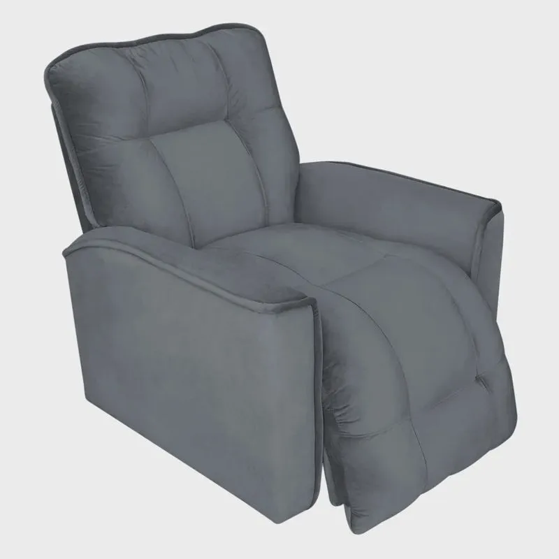 Poltrona do Papai Reclinável Manual Comfort Veludo Cinza - Montanaris Decor