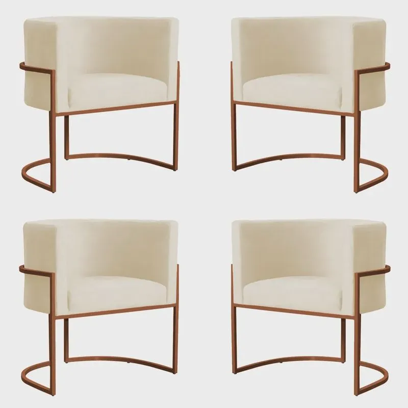 Kit 4 Poltronas Decorativa Luana Base Bronze Veludo Bege - Montanaris Decor