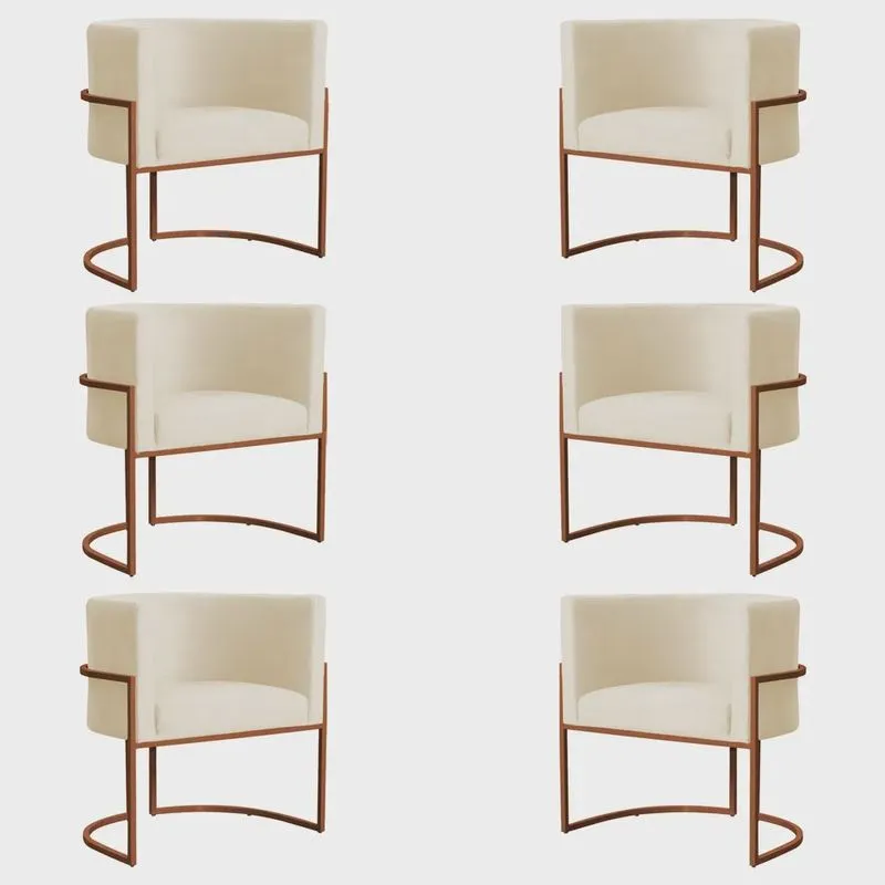 Kit 6 Poltronas Decorativa Luana Base Bronze Veludo Bege - Montanaris Decor