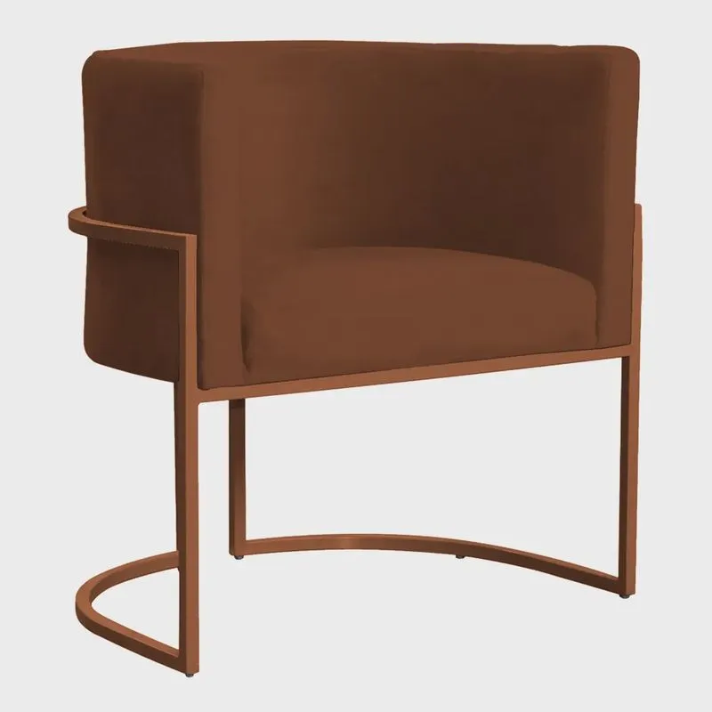 Poltrona Decorativa Luana Base Bronze Veludo Terracota - Montanaris Decor