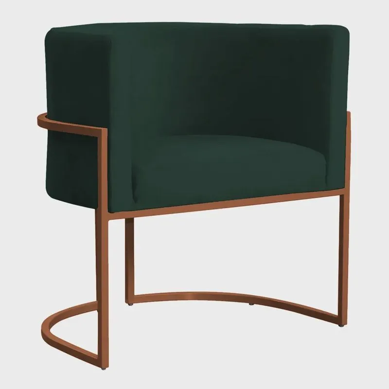 Poltrona Decorativa Luana Base Bronze Veludo Verde - Montanaris Decor