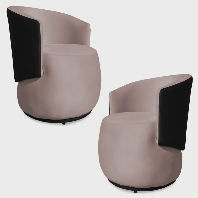 Kit 2 Poltronas Orgânica Decorativa Lara Veludo Rosê/PU Preto - Montanaris Decor