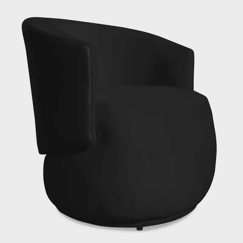Poltrona Orgânica Decorativa Lara Veludo Preto/PU Preto - Montanaris Decor