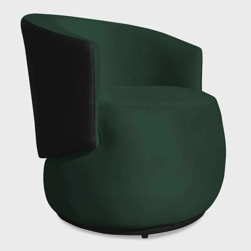 Poltrona Orgânica Decorativa Lara Veludo Verde/PU Preto - Montanaris Decor