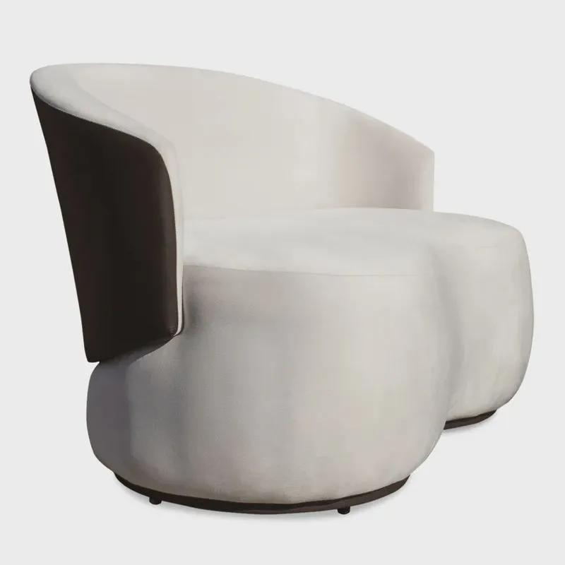 Namoradeira 2 Lugares Orgânica Decorativa Lara Veludo Bege/PU Marrom - Montanaris Decor
