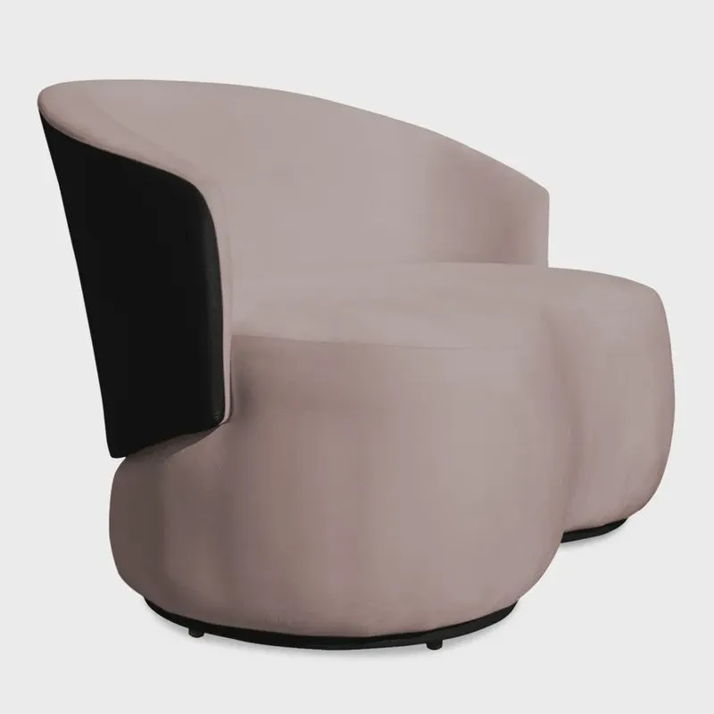 Namoradeira 2 Lugares Orgânica Decorativa Lara Veludo Rosê/PU Preto - Montanaris Decor