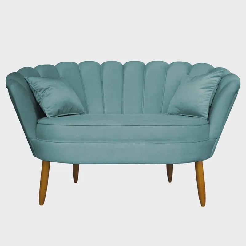 Namoradeira Pétala 2 Lugares Decorativa Veludo Azul Turquesa - Montanaris Decor
