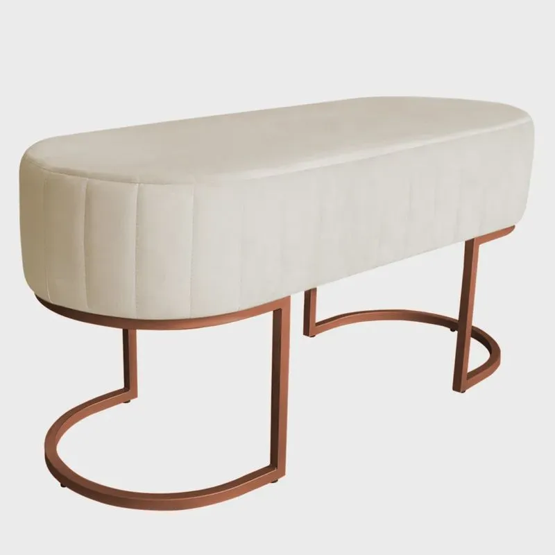 Banco Recamier Estofado Luana Base Bronze Veludo Bege - Montanaris Decor