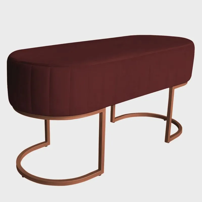 Banco Recamier Estofado Luana Base Bronze Veludo Bordô - Montanaris Decor