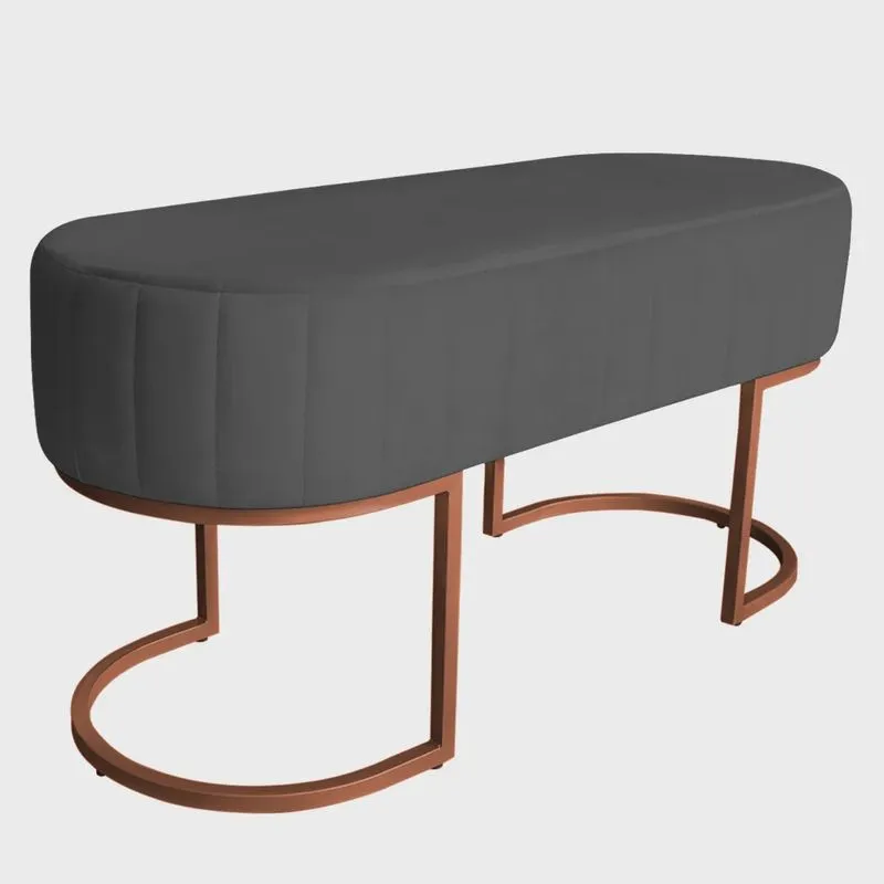 Banco Recamier Estofado Luana Base Bronze Veludo Cinza - Montanaris Decor