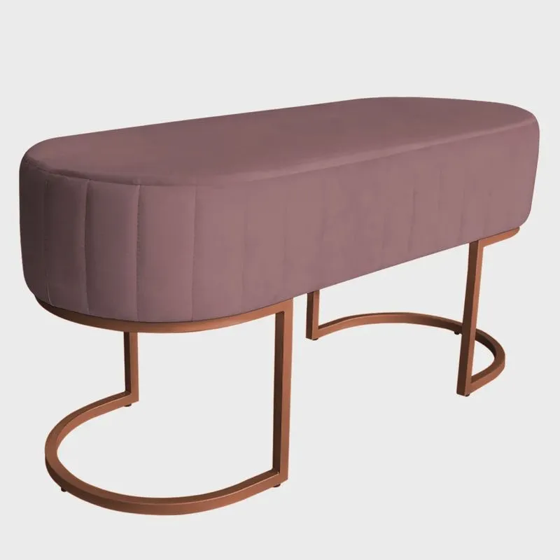 Banco Recamier Estofado Luana Base Bronze Veludo Rosê - Montanaris Decor