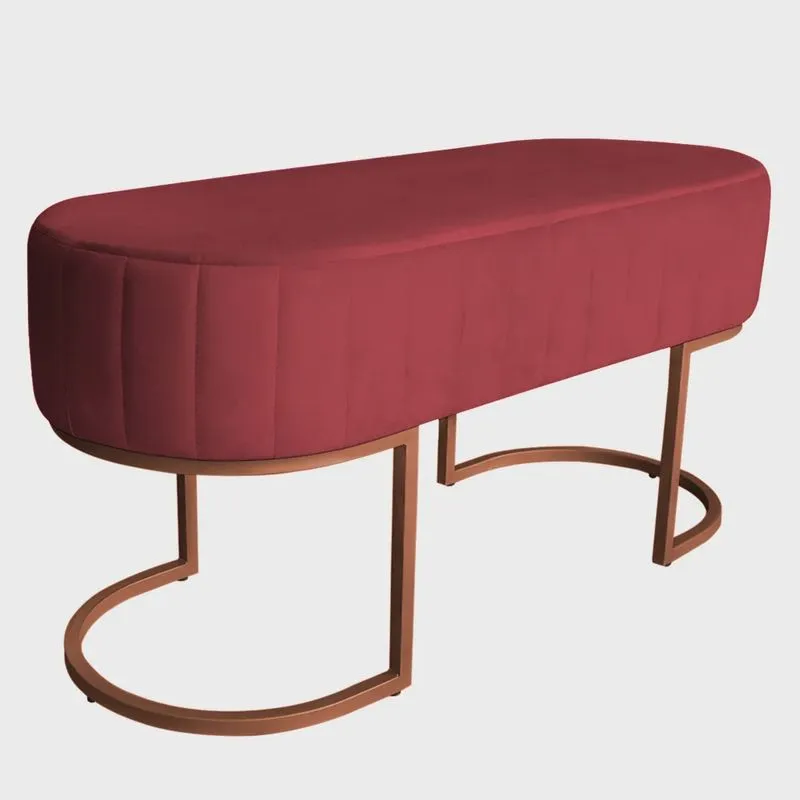 Banco Recamier Estofado Luana Base Bronze Veludo Vermelho - Montanaris Decor