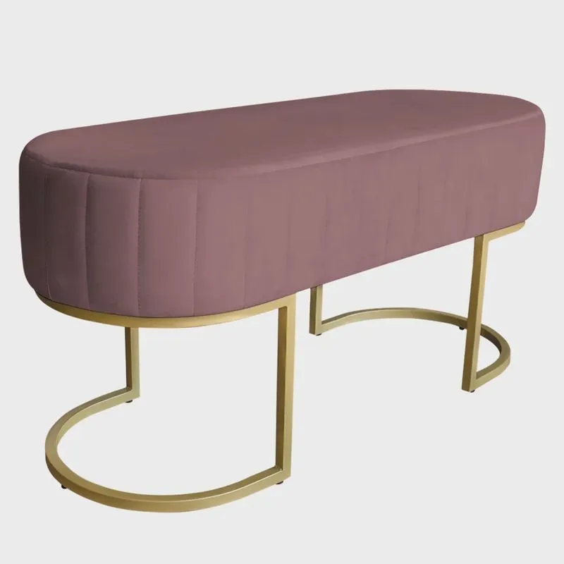 Banco Recamier Estofado Luana Base Gold Veludo Rosê - Montanaris Decor