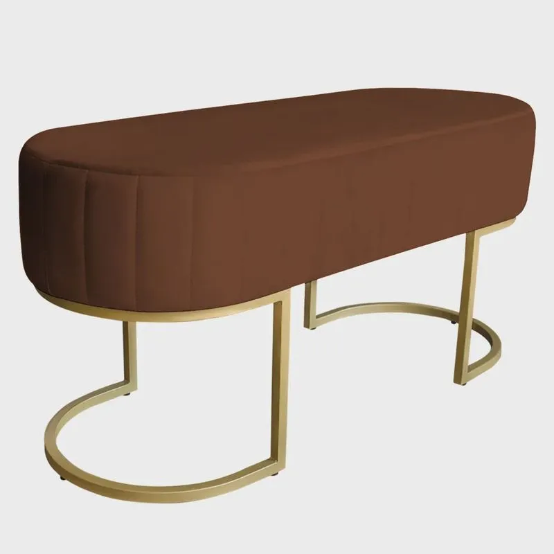 Banco Recamier Estofado Luana Base Gold Veludo Terracota - Montanaris Decor