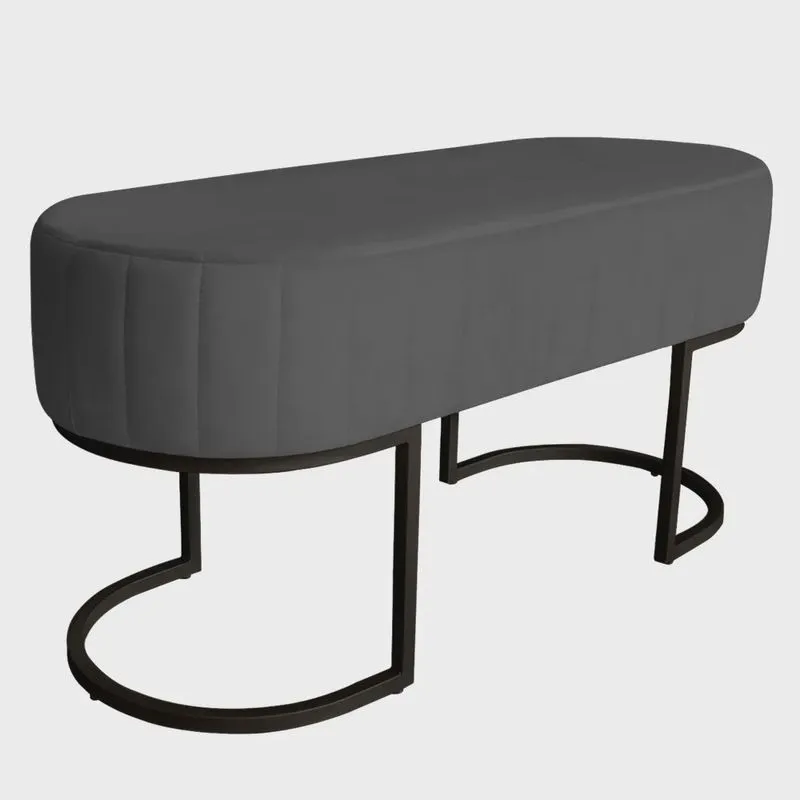Banco Recamier Estofado Luana Base Preta Veludo Cinza - Montanaris Decor