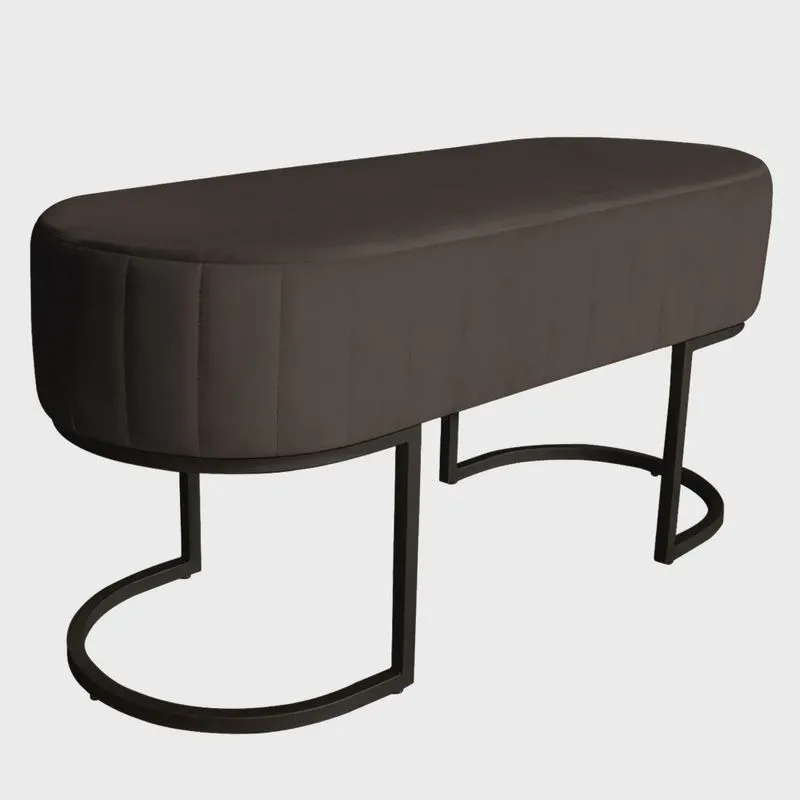 Banco Recamier Estofado Luana Base Preta Veludo Marrom - Montanaris Decor