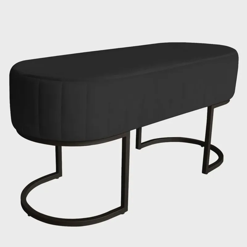 Banco Recamier Estofado Luana Base Preta Veludo Preto - Montanaris Decor