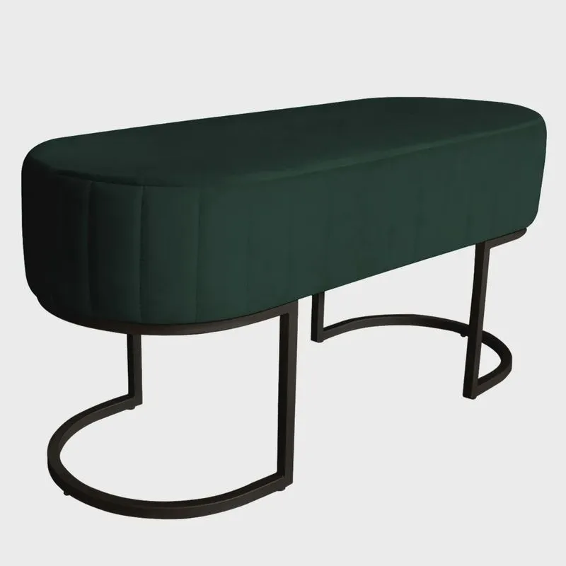 Banco Recamier Estofado Luana Base Preta Veludo Verde - Montanaris Decor