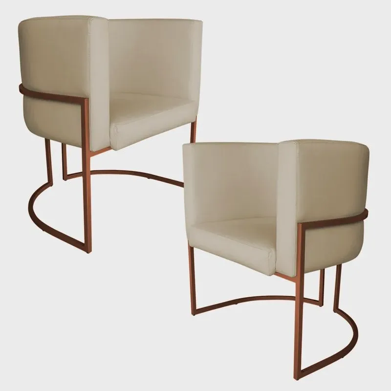 Kit 2 Poltronas Decorativa Luana Base Bronze pu Bege - Montanaris Decor