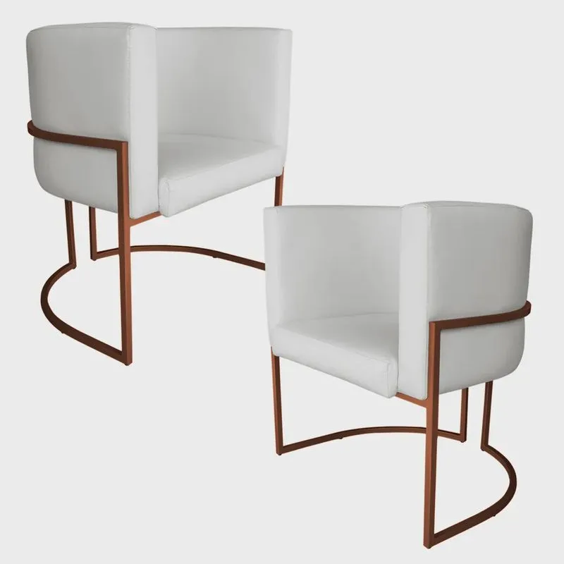 Kit 2 Poltronas Decorativa Luana Base Bronze pu Branco - Montanaris Decor