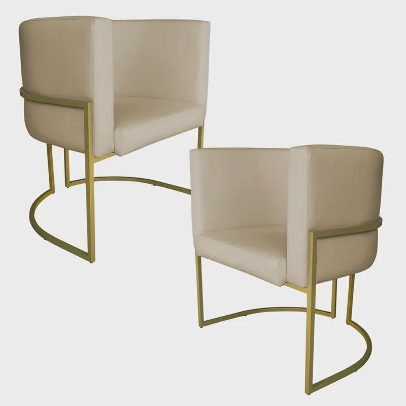 Kit 2 Poltronas Decorativa Luana Base Gold pu Bege - Montanaris Decor