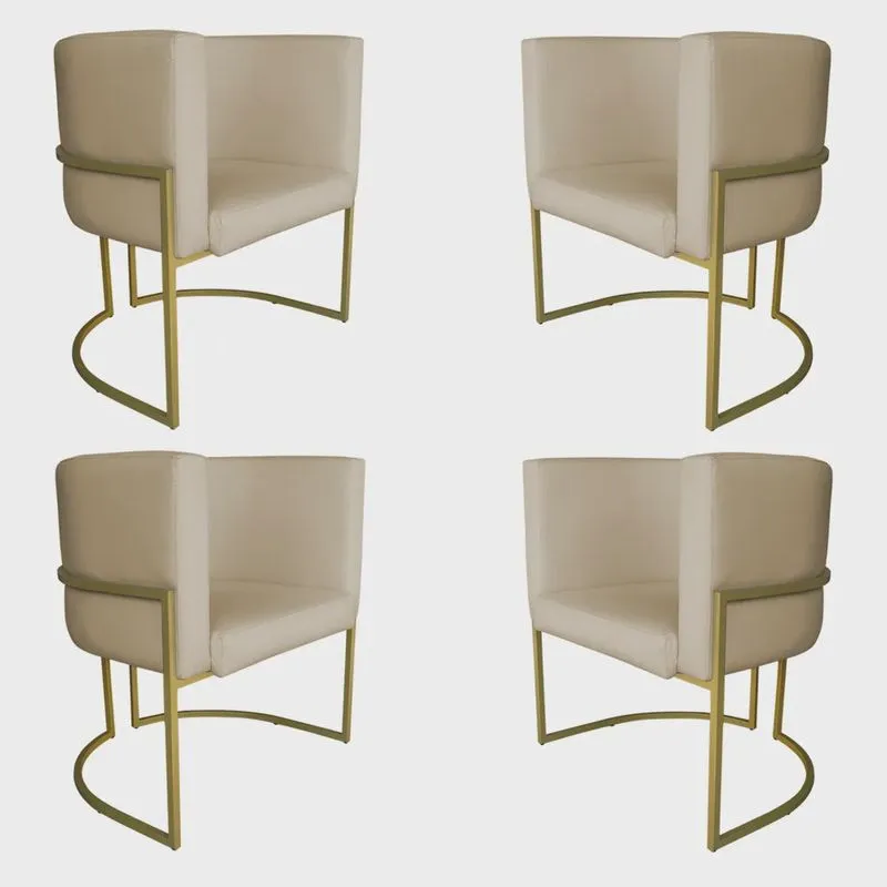Kit 4 Poltronas Decorativa Luana Base Gold pu Bege - Montanaris Decor