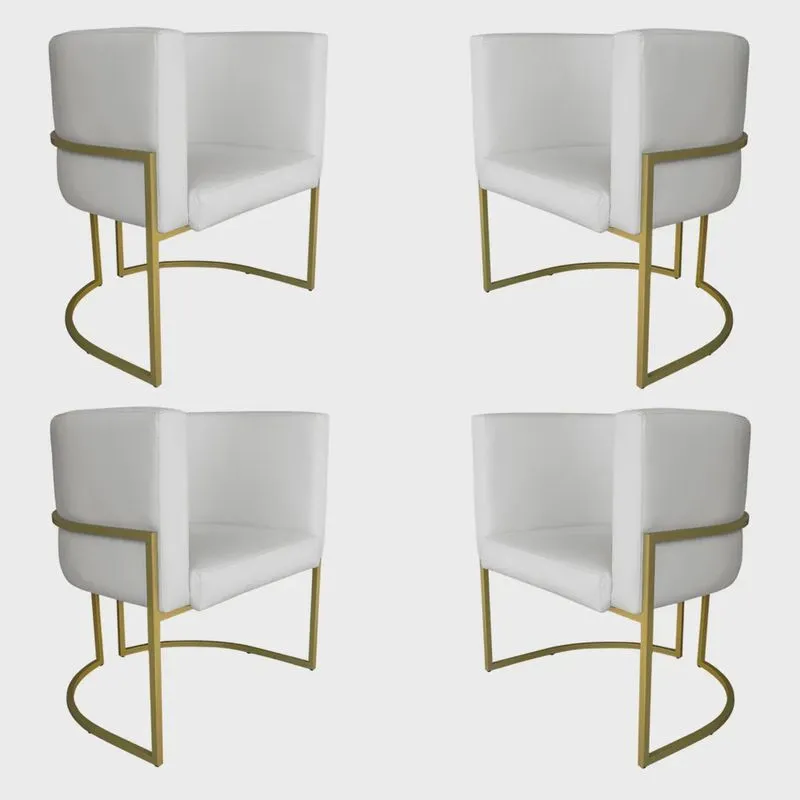 Kit 4 Poltronas Decorativa Luana Base Gold pu Branco - Montanaris Decor
