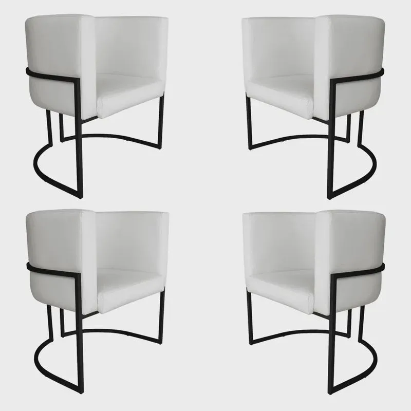 Kit 4 Poltronas Decorativa Luana Base Preta pu Branco - Montanaris Decor