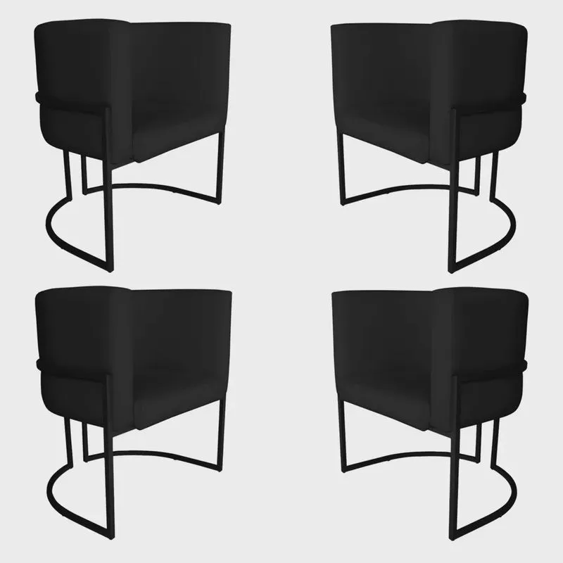 Kit 4 Poltronas Decorativa Luana Base Preta pu Preto - Montanaris Decor