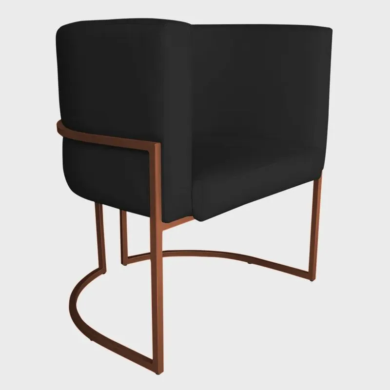 Poltrona Decorativa Luana Base Bronze pu Preto - Montanaris Decor