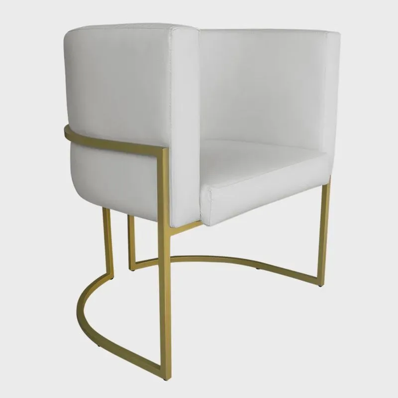 Poltrona Decorativa Luana Base Gold pu Branco - Montanaris Decor