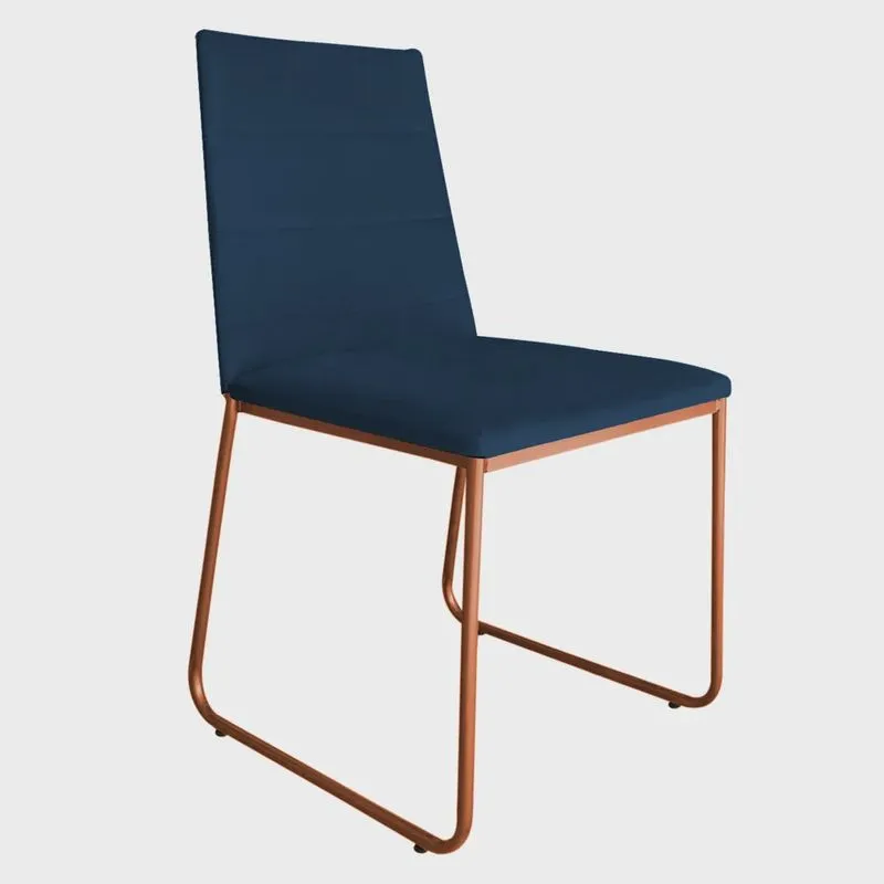 Cadeira de Jantar Estofada Lille Base Bronze Veludo Azul Marinho - Montanaris Decor