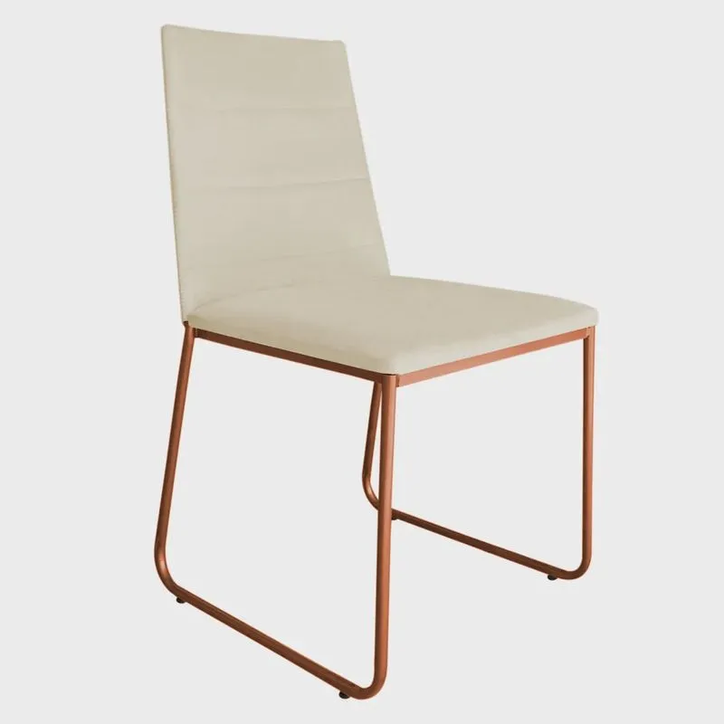Cadeira de Jantar Estofada Lille Base Bronze Veludo Bege - Montanaris Decor