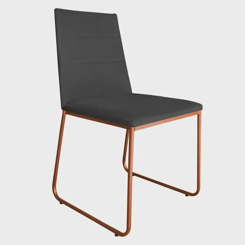 Cadeira de Jantar Estofada Lille Base Bronze Veludo Cinza - Montanaris Decor