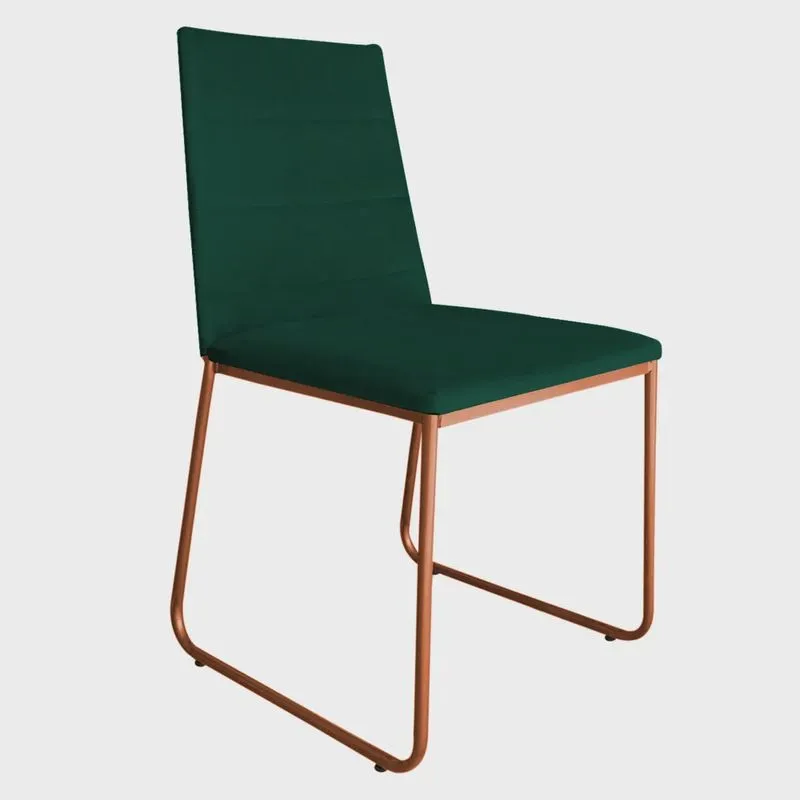 Cadeira de Jantar Estofada Lille Base Bronze Veludo Verde - Montanaris Decor