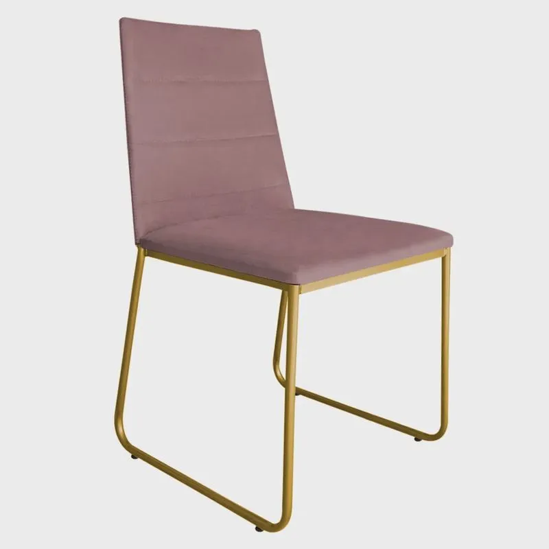 Cadeira de Jantar Estofada Lille Base Gold Veludo Rosê - Montanaris Decor