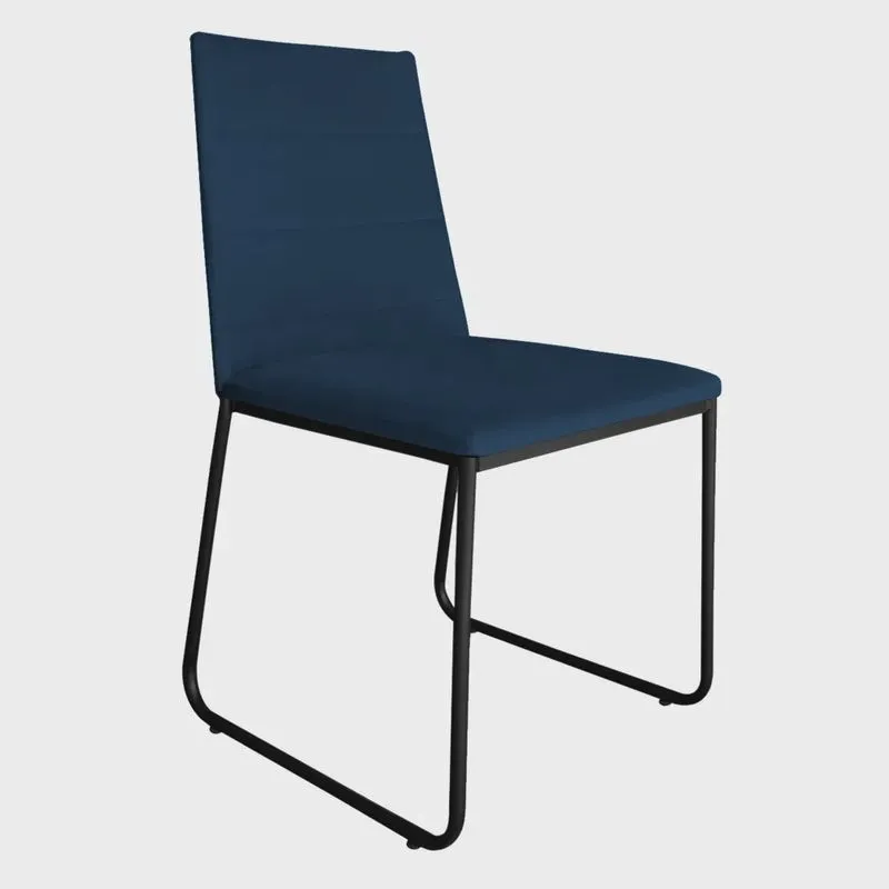 Cadeira de Jantar Estofada Lille Base Preta Veludo Azul Marinho - Montanaris Decor