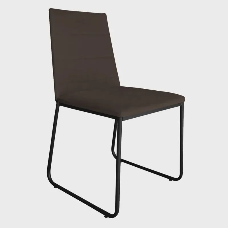 Cadeira de Jantar Estofada Lille Base Preta Veludo Marrom - Montanaris Decor
