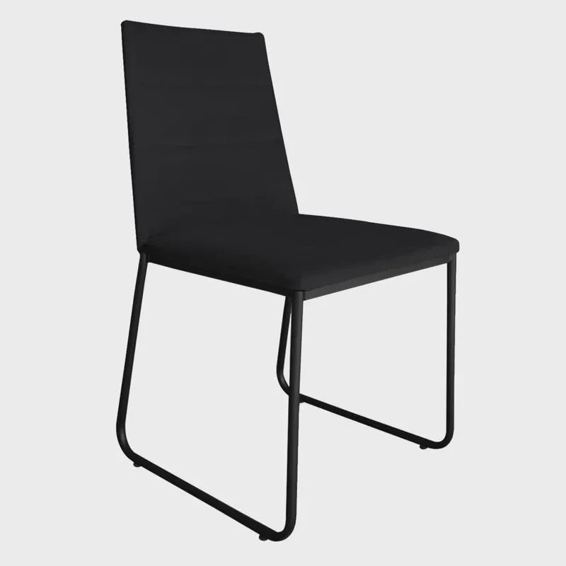 Cadeira de Jantar Estofada Lille Base Preta Veludo Preto - Montanaris Decor