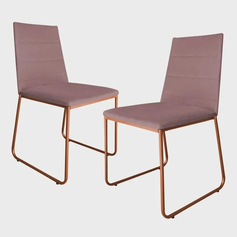 Kit 2 Cadeiras de Jantar Estofada Lille Base Bronze Veludo Rosê - Montanaris Decor