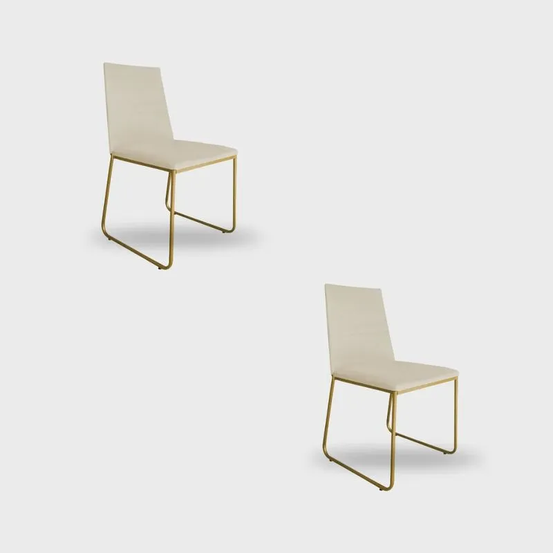 Kit 2 Cadeiras de Jantar Estofada Lille Base Gold Veludo Bege - Montanaris Decor
