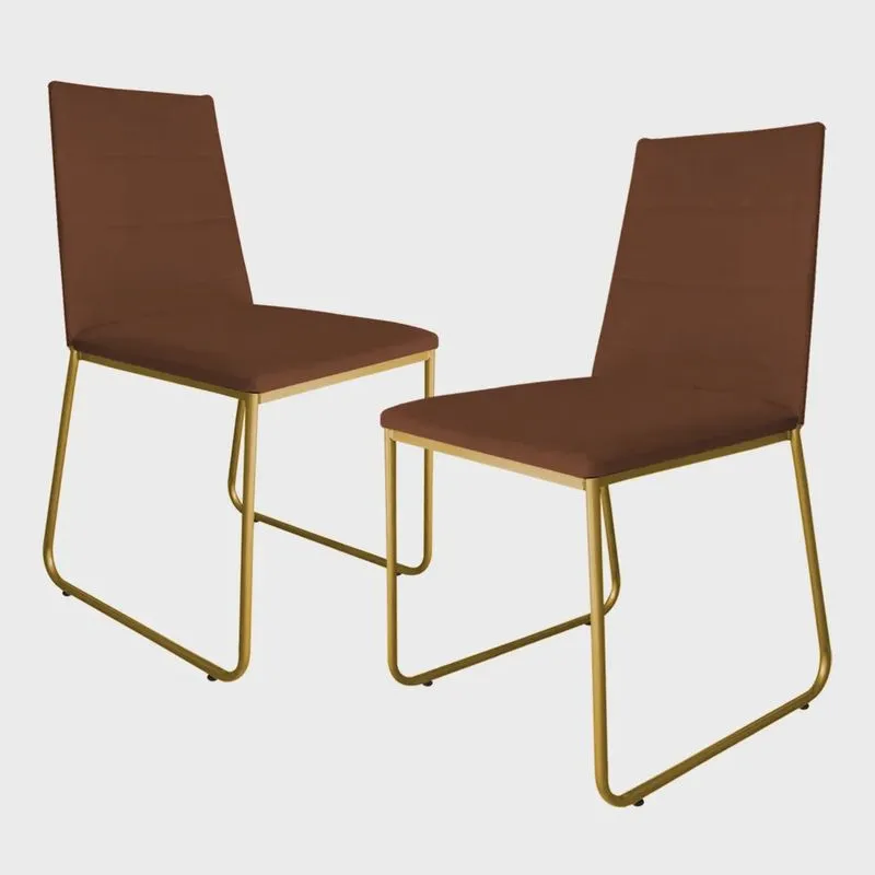Kit 2 Cadeiras de Jantar Estofada Lille Base Gold Veludo Terracota - Montanaris Decor