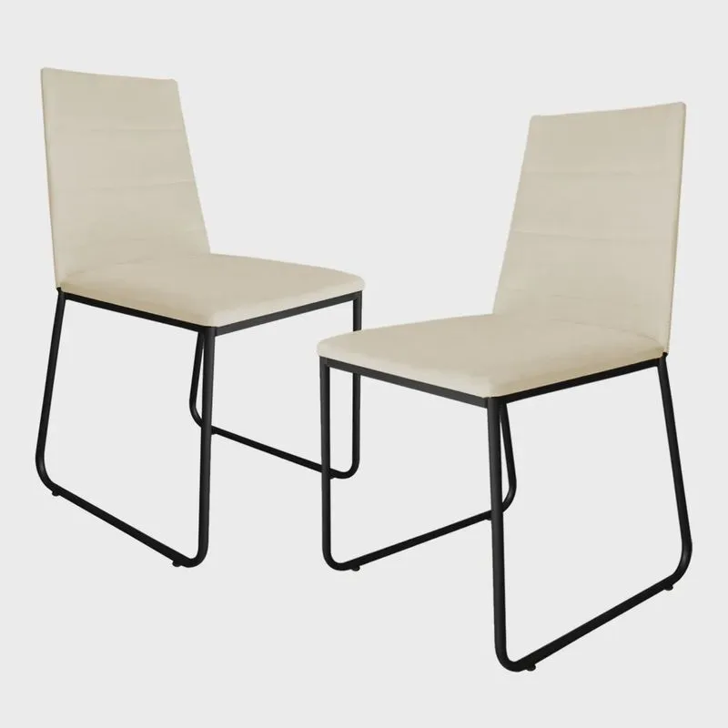 Kit 2 Cadeiras de Jantar Estofada Lille Base Preta Veludo Bege - Montanaris Decor
