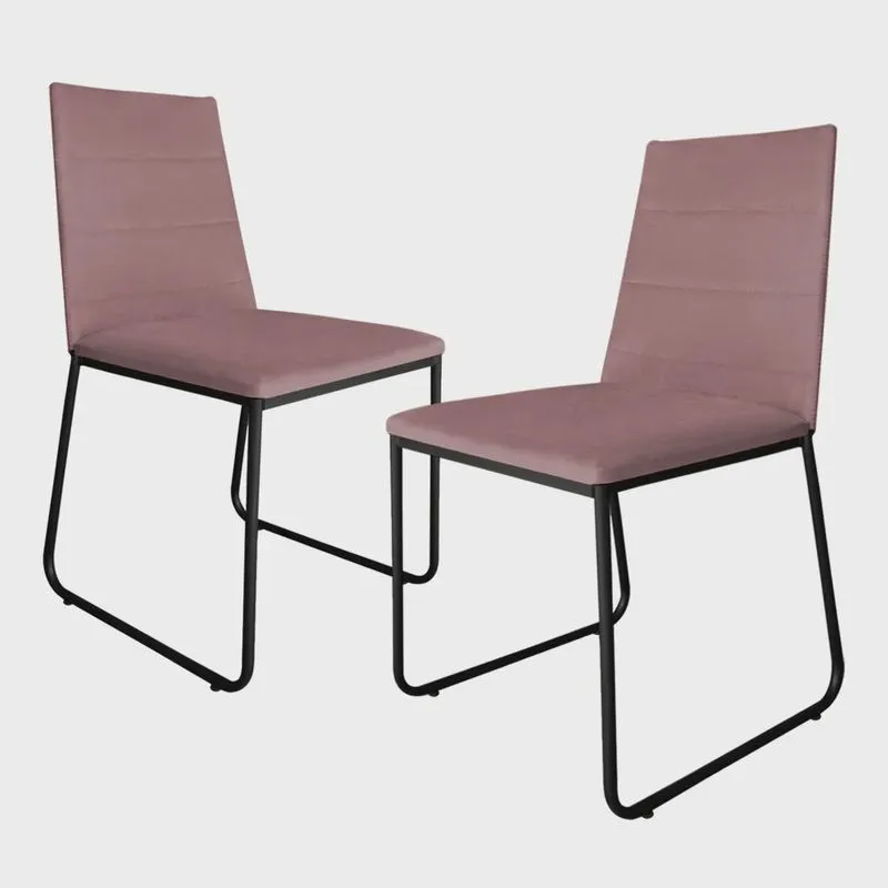 Kit 2 Cadeiras de Jantar Estofada Lille Base Preta Veludo Rosê - Montanaris Decor