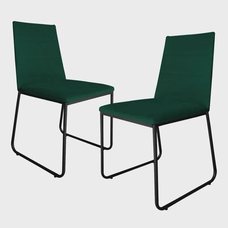 Kit 2 Cadeiras de Jantar Estofada Lille Base Preta Veludo Verde - Montanaris Decor