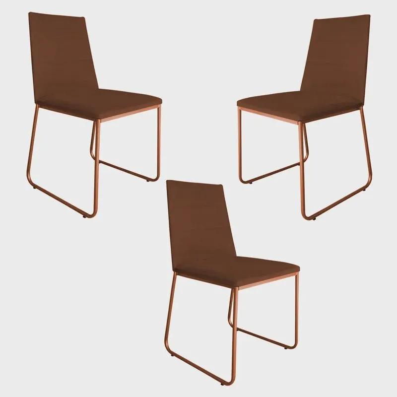 Kit 3 Cadeiras de Jantar Estofada Lille Base Bronze Veludo Terracota - Montanaris Decor
