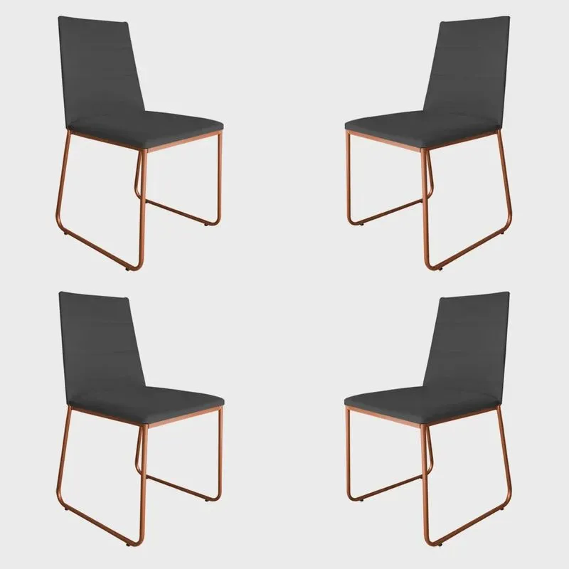 Kit 4 Cadeiras de Jantar Estofada Lille Base Bronze Veludo Cinza - Montanaris Decor